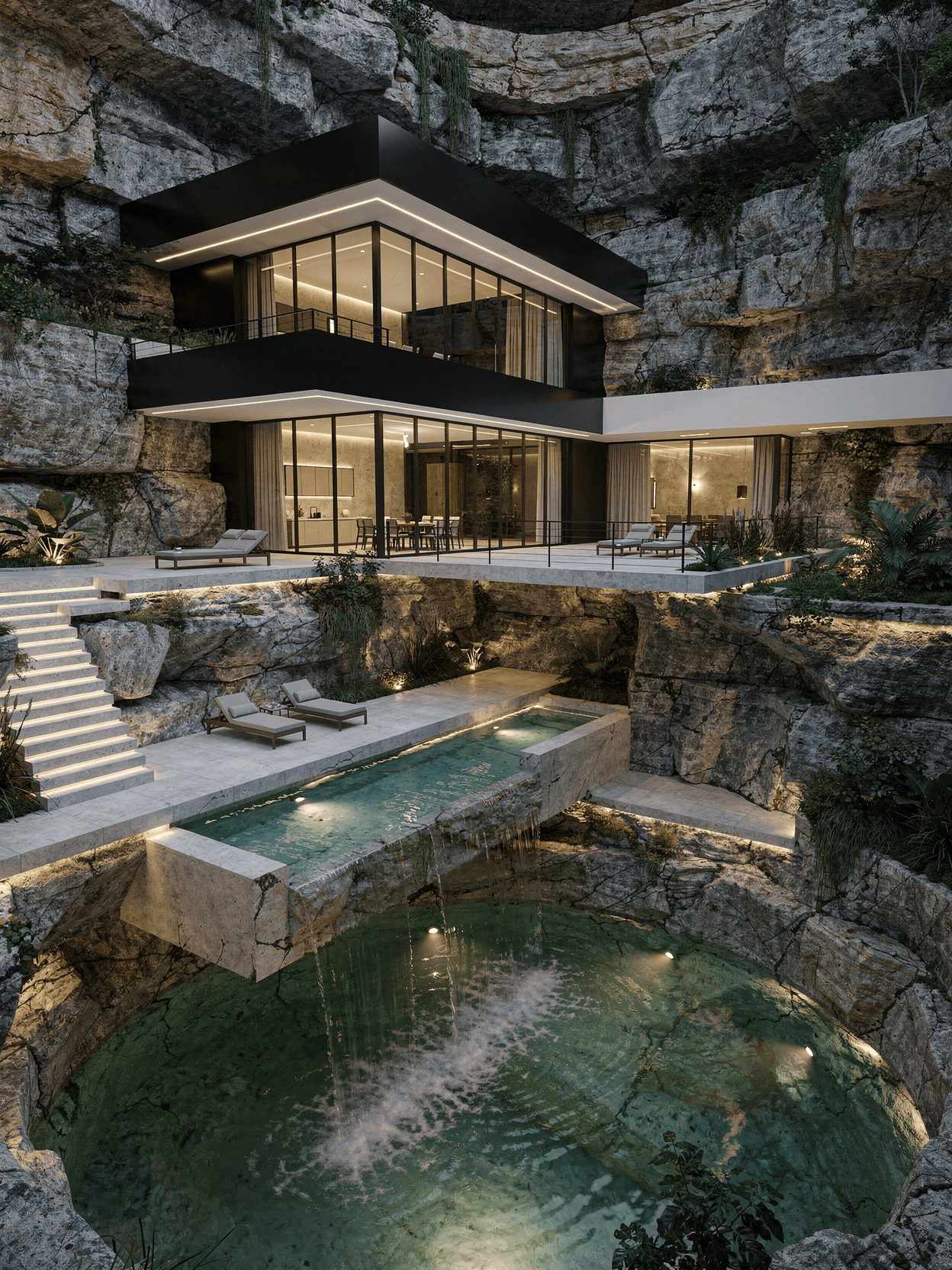 Cenote pool at night